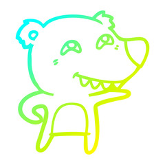 cold gradient line drawing cartoon bear showing teeth