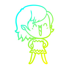 cold gradient line drawing cute cartoon happy vampire girl