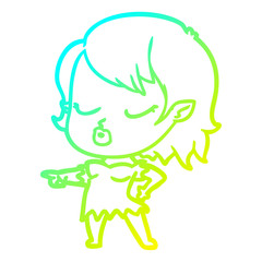 cold gradient line drawing cute cartoon vampire girl