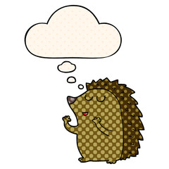 cartoon hedgehog and thought bubble in comic book style