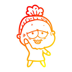warm gradient line drawing cartoon happy old lady