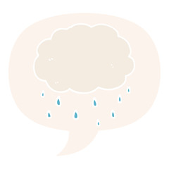 cartoon rain cloud and speech bubble in retro style