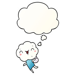 cute cartoon cloud head creature and thought bubble in smooth gradient style