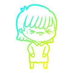cold gradient line drawing annoyed cartoon girl