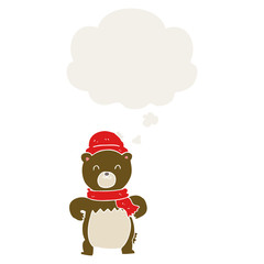 cute cartoon bear and thought bubble in retro style