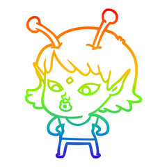 rainbow gradient line drawing pretty cartoon alien girl