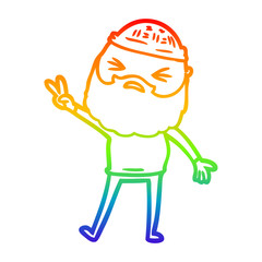 rainbow gradient line drawing cartoon man with beard