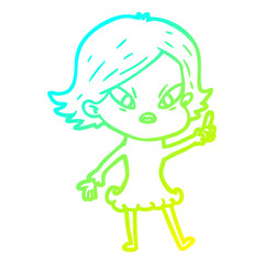 cold gradient line drawing cartoon stressed woman