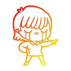 warm gradient line drawing cartoon woman crying