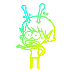 cold gradient line drawing cartoon shocked alien girl