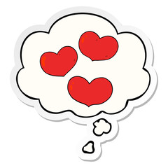 cartoon love hearts and thought bubble as a printed sticker