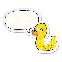 cartoon duck and speech bubble distressed sticker