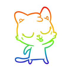 rainbow gradient line drawing cartoon cat hissing