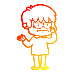 warm gradient line drawing annoyed cartoon boy