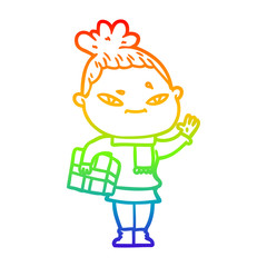 rainbow gradient line drawing cartoon woman