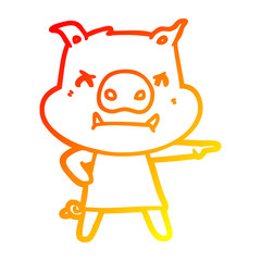 warm gradient line drawing angry cartoon pig in dress pointing