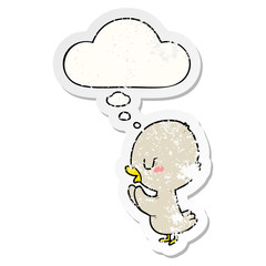 cartoon duckling and thought bubble as a distressed worn sticker