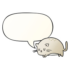cute fat cartoon cat and speech bubble in smooth gradient style