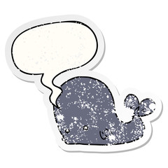 cartoon whale and speech bubble distressed sticker