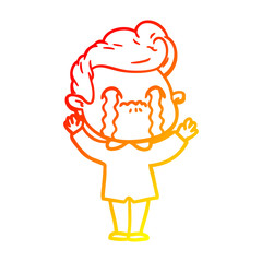 warm gradient line drawing cartoon man crying