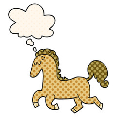 cartoon horse running and thought bubble in comic book style