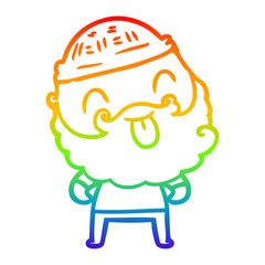 rainbow gradient line drawing man with beard sticking out tongue