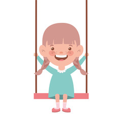 baby girl in swing smiling on white background