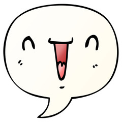 cute happy cartoon face and speech bubble in smooth gradient style