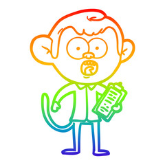 rainbow gradient line drawing cartoon shocked monkey