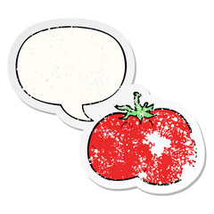 cartoon tomato and speech bubble distressed sticker