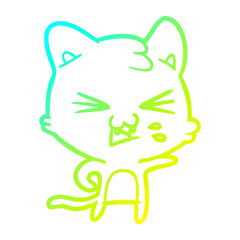 cold gradient line drawing cartoon cat hissing