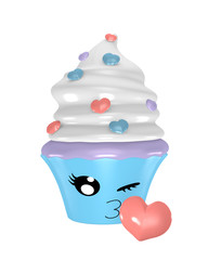 niedliches Cupcake Emoticon im Kawaii Stil mit Kussmund.