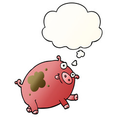 cartoon pig and thought bubble in smooth gradient style