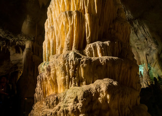 Stalactites and stalagmites underground in cave system in Postojna