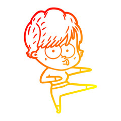 warm gradient line drawing cartoon woman