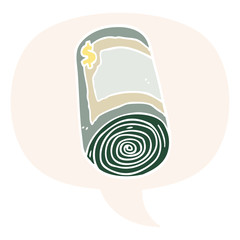 cartoon roll of money and speech bubble in retro style