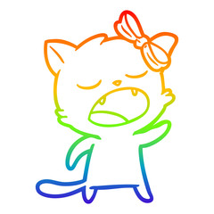rainbow gradient line drawing cartoon cat meowing