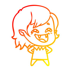 warm gradient line drawing cartoon laughing vampire girl