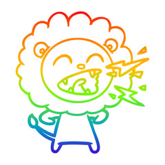 rainbow gradient line drawing cartoon roaring lion
