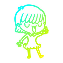 cold gradient line drawing cartoon woman