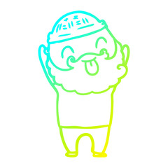 cold gradient line drawing man with beard sticking out tongue