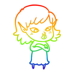 rainbow gradient line drawing pretty cartoon elf girl