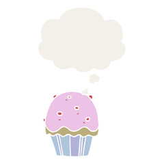 cartoon cupcake and thought bubble in retro style