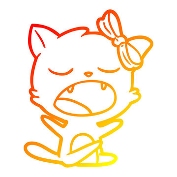 recommend clip art: warm gradient line drawing cartoon yawning cat