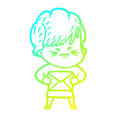 cold gradient line drawing cartoon frustrated woman