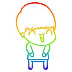 rainbow gradient line drawing happy cartoon boy