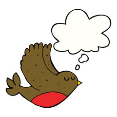 cartoon flying bird and thought bubble