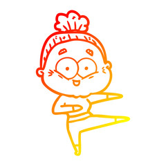 warm gradient line drawing cartoon happy old woman