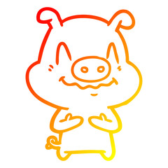 warm gradient line drawing nervous cartoon pig
