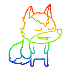 rainbow gradient line drawing friendly cartoon wolf